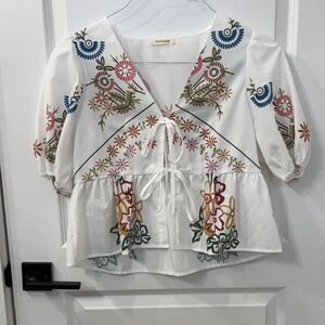 Tie front Floral and White Blouse